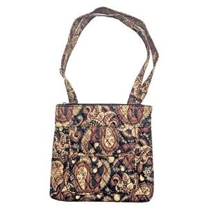 Quilted Paisley Print Cross-Body Handbag Chocolate Brown Crossbody Purse NEW